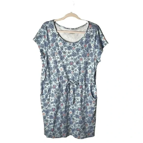 Talbots | Dresses | Talbots Sz Large Dress 0 Cotton Tshirt Drawstring Waist  Pockets Blue Floral | Poshmark